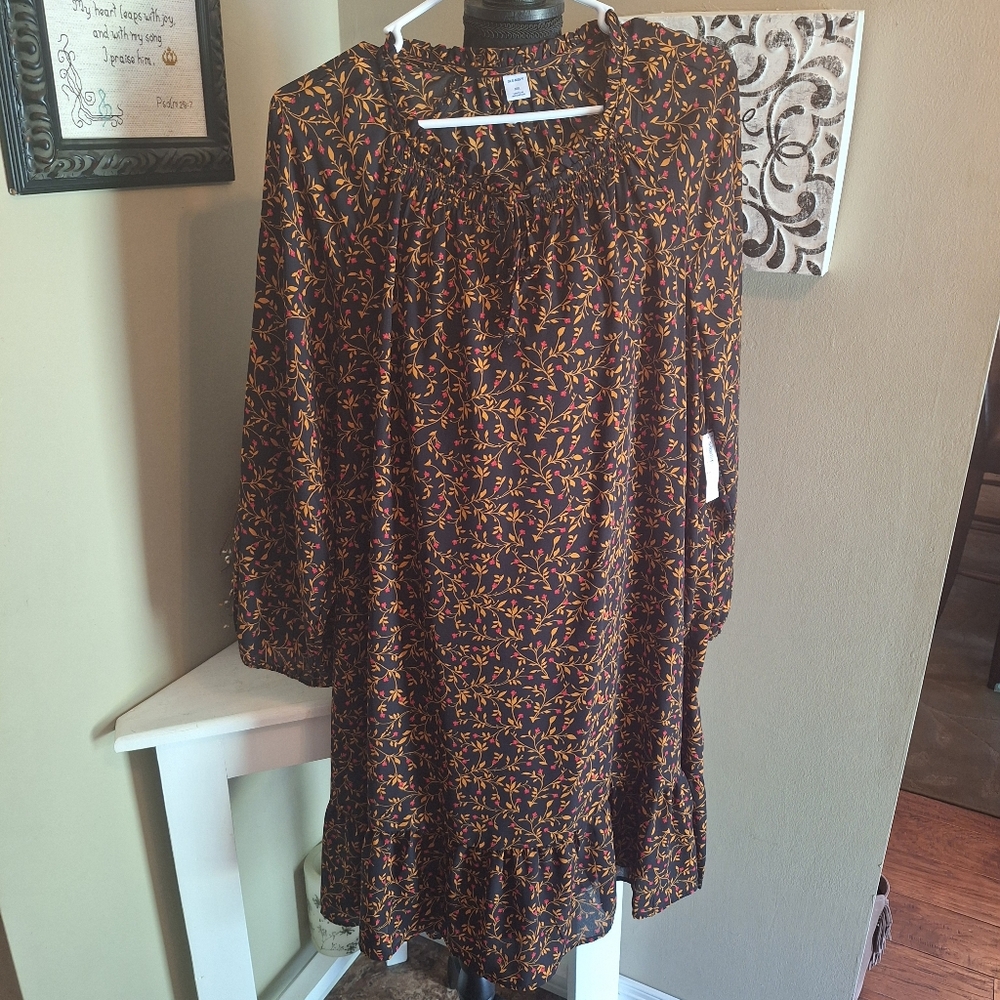 NWT Fall Color Ditsy Floral Midi Shift Dress Ruffled Hem XXL - Picture 6 of 16